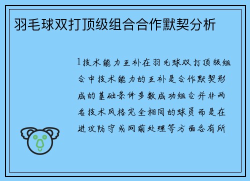 羽毛球双打顶级组合合作默契分析